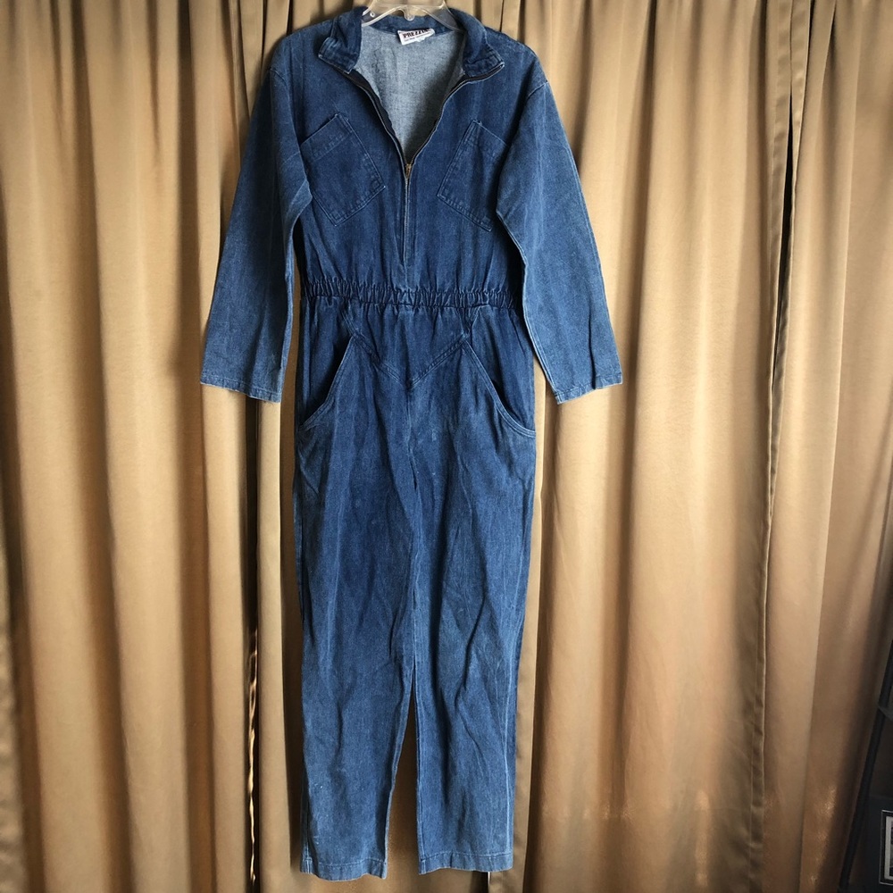 Vintage Prezzia Denim Jean Half Zip Long Sleeve Jumpsuit
